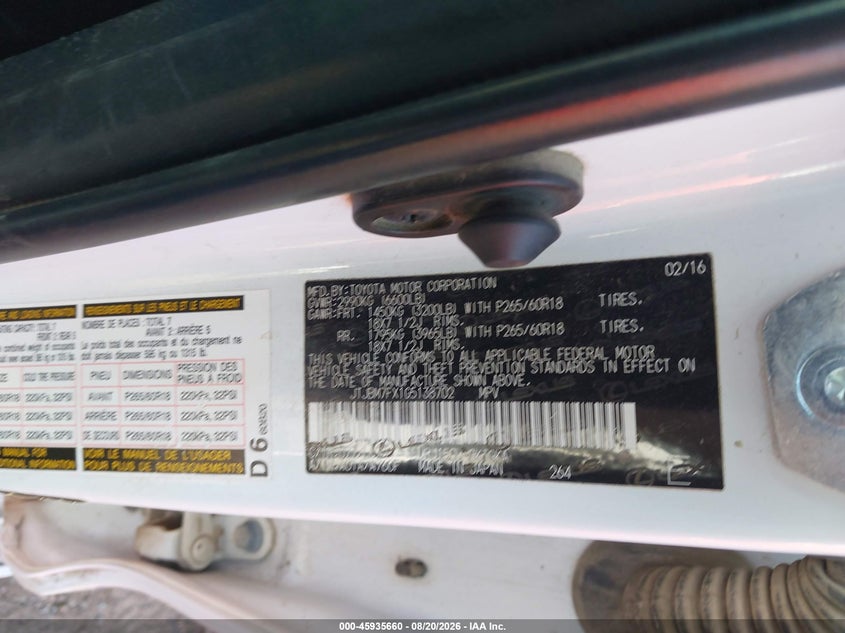 2016 Lexus Gx VIN JTJBM7FX1G5138702 IAAI salvage auction — FRONT END, Wait Title, sold $8,900 on 2026-09-02 (photo 9)