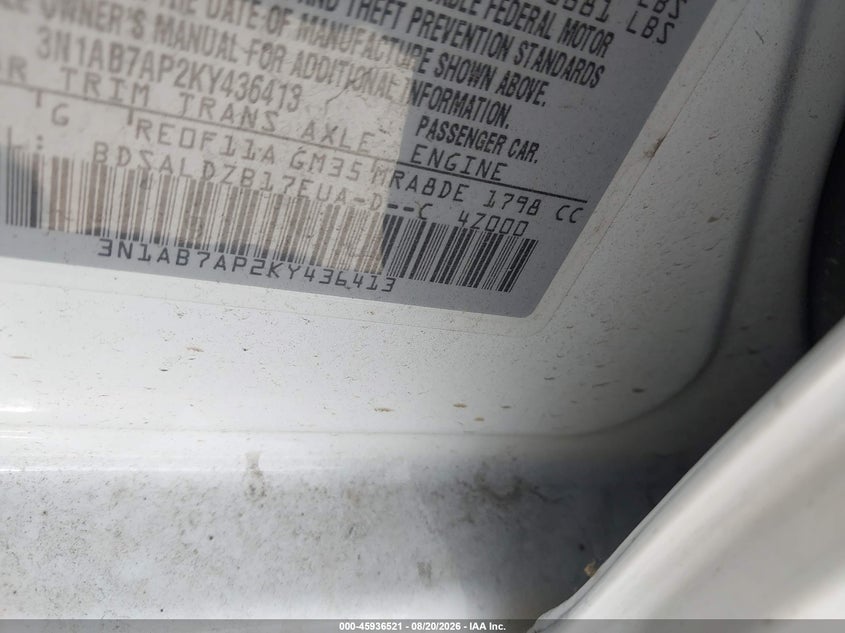2019 Nissan Sentra VIN 3N1AB7AP2KY436413 IAAI salvage auction — NORMAL WEAR, Wait Title, sold $2,525 on 2026-09-03 (photo 9)