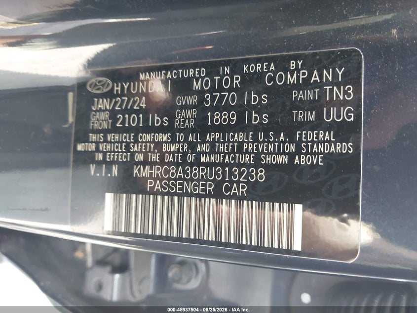2024 Hyundai Venue VIN KMHRC8A38RU313238 IAAI salvage auction — UNKNOWN, Salvage Title, sold $25 on 2026-10-01 (photo 9)