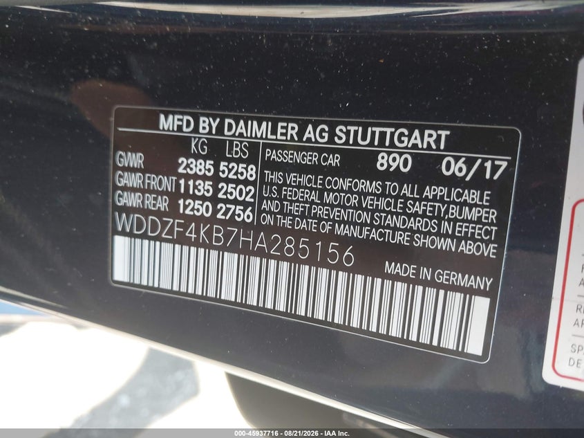 2017 Mercedes-benz E-klasse VIN WDDZF4KB7HA285156 IAAI salvage auction — ELECTRICAL, Salvage (Pennsylvania), sold $6,500 on 2026-09-02 (photo 9)