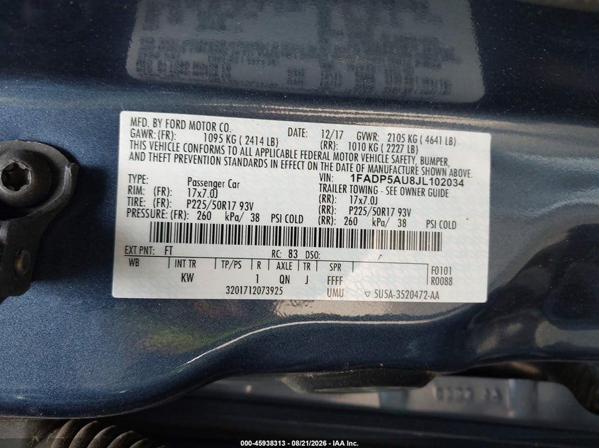 2018 Ford C-max VIN 1FADP5AU8JL102034 IAAI salvage auction — LEFT SIDE, Sf97 (Virginia), sold $8,900 on 2026-09-14 (photo 9)
