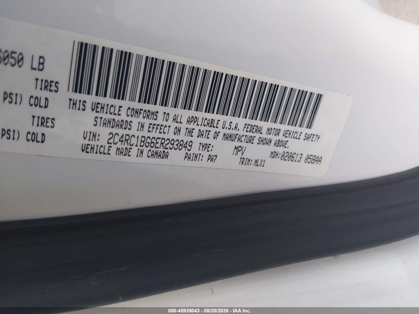 2014 Chrysler Town & country VIN 2C4RC1BG6ER293849 IAAI salvage auction — NORMAL WEAR, Original (Texas), sold $1,275 on 2026-09-04 (photo 9)