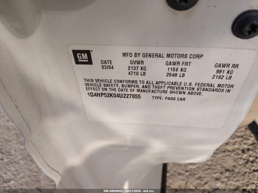 2004 Buick Lesabre VIN 1G4HP52K04U227855 IAAI salvage auction — REAR END, Salvage (Louisiana), sold $475 on 2026-09-02 (photo 9)
