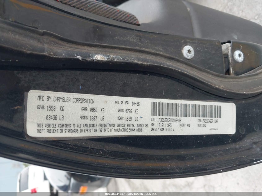 1997 Plymouth Neon VIN 1P3ES27C2VD163468 IAAI salvage auction — NORMAL WEAR, Clear - Dealer Only (California), sold $200 on 2026-09-14 (photo 9)