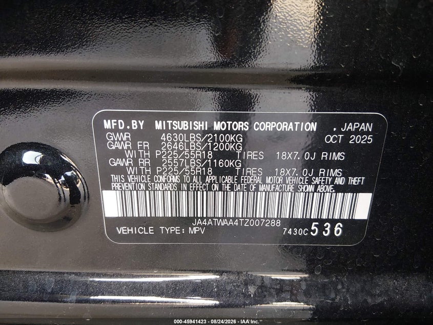 2026 Mitsubishi Eclipse cross VIN JA4ATWAA4TZ007288 IAAI salvage auction — FRONT END, Salvage Title, sold $10,200 on 2026-08-31 (photo 9)