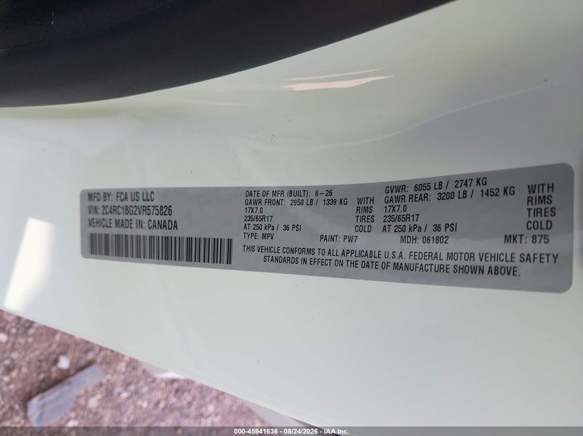 2027 Chrysler Pacifica VIN 2C4RC1BG2VR575826 IAAI salvage auction — RIGHT REAR, Enterprise Vehicles Clear Only (Texas), sold $26,400 on 2026-08-26 (photo 9)