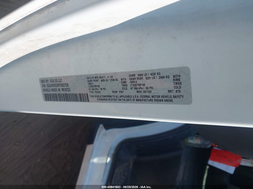 2023 Ram Promaster city VIN 3C6LRVDG0PE563758 IAAI salvage auction — NORMAL WEAR, Enterprise Vehicles Clear Only (Alabama), sold $19,750 on 2026-09-02 (photo 9)