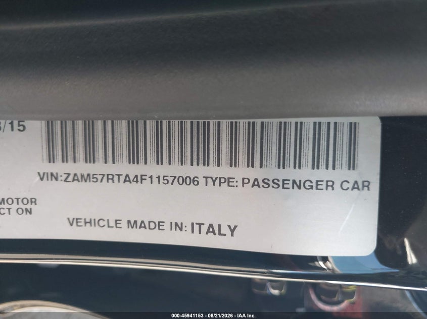 2015 Maserati Ghibli VIN ZAM57RTA4F1157006 IAAI salvage auction — SIDE, Salvage (California), sold $0 on 2026-09-26 (photo 9)