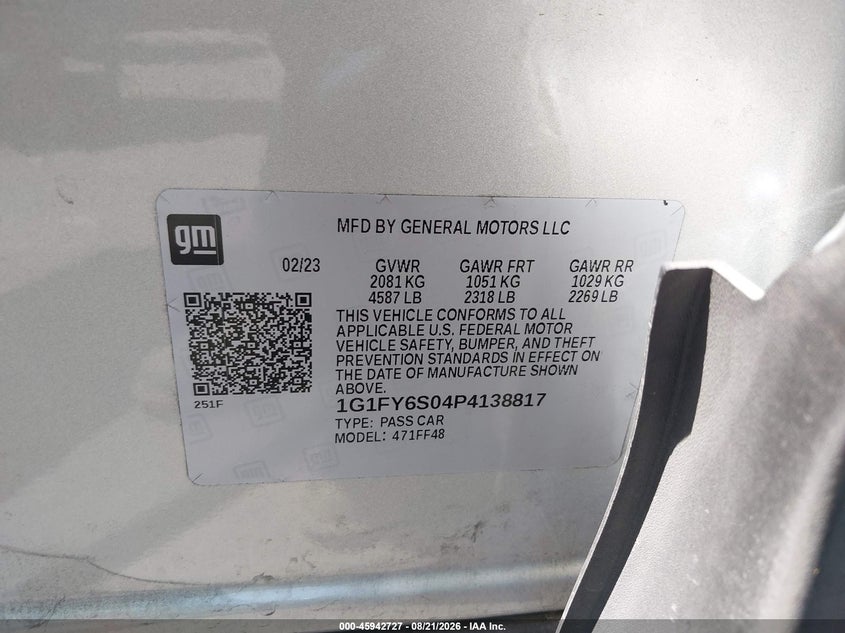 2023 Chevrolet Bolt euv VIN 1G1FY6S04P4138817 IAAI salvage auction — FRONT END, Salvage Title, sold $6,700 on 2026-08-29 (photo 9)