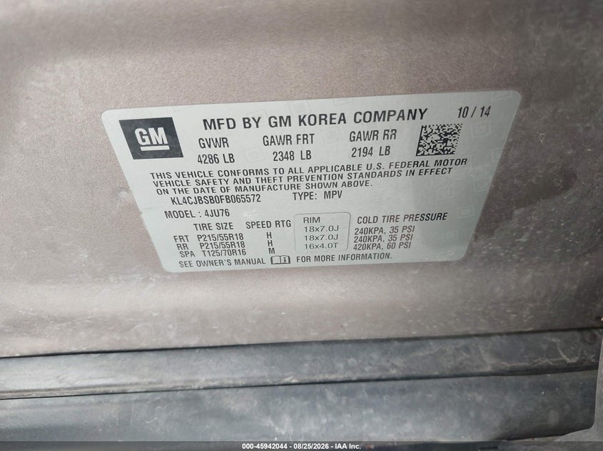 2015 Buick Encore VIN KL4CJBSB0FB065572 IAAI salvage auction — FRONT END, Salvage (Iowa), sold $950 on 2026-10-04 (photo 9)