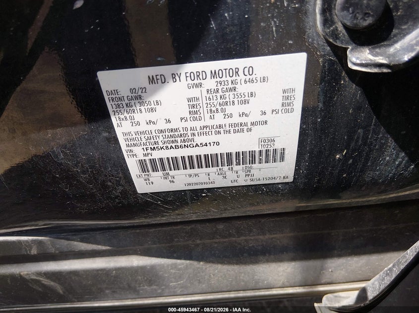 2022 Ford Police interceptor utility VIN 1FM5K8AB6NGA54170 IAAI salvage auction — NORMAL WEAR, Clear (Michigan), sold $9,200 on 2026-08-27 (photo 9)