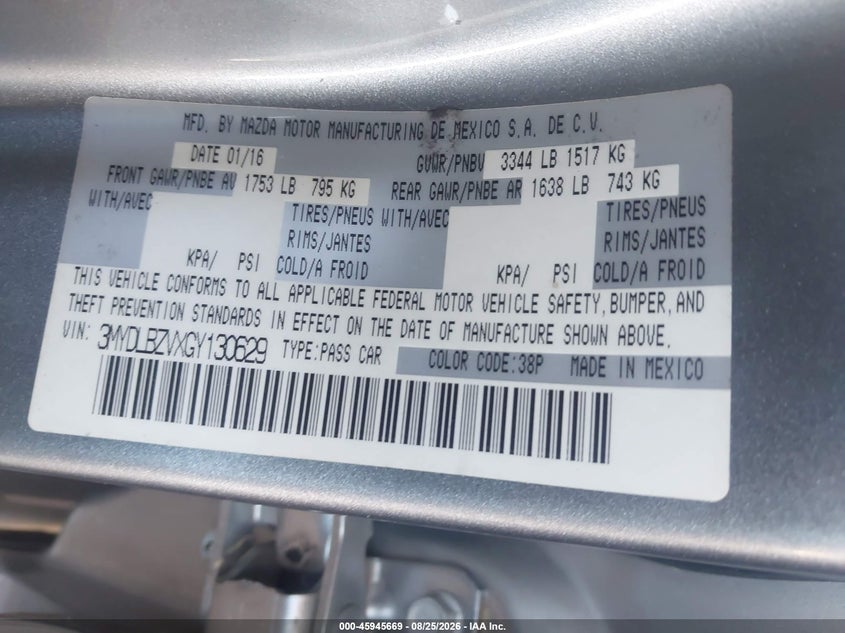 2016 Scion Ia VIN 3MYDLBZVXGY130629 IAAI salvage auction — ROLLOVER, Clear (Georgia), sold $2,300 on 2026-09-08 (photo 9)