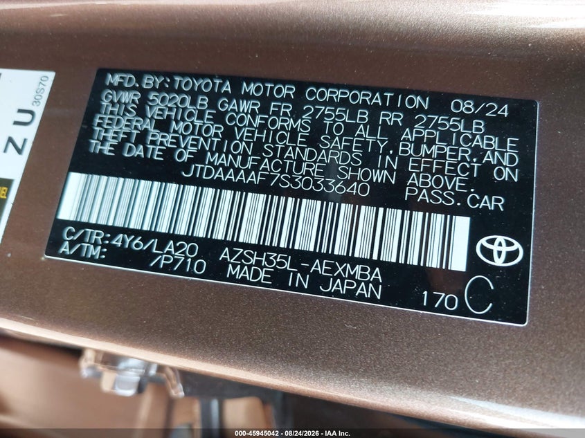 2025 Toyota Crown VIN JTDAAAAF7S3033640 IAAI salvage auction — SIDE, Salvage (Idaho), sold $16,200 on 2026-09-05 (photo 9)