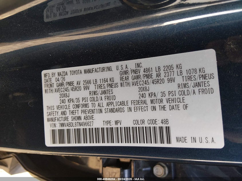 2026 Mazda Cx-50 VIN 7MMVABDL8TN496627 IAAI salvage auction — FRONT END, Enterprise Vehicles Clear Only (Montana), sold $20,000 on 2026-08-27 (photo 9)