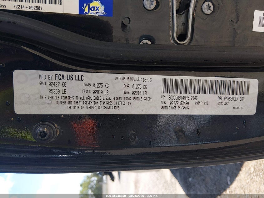 2017 Chrysler 300 VIN 2C3CCABT4HH512146 IAAI salvage auction — WATER/FLOOD, Wait Title, sold $2,050 on 2026-10-06 (photo 9)