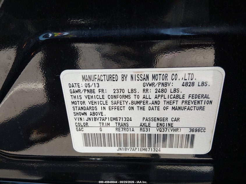 2014 Infiniti Q50 VIN JN1BV7AP1EM671324 IAAI salvage auction — LEFT FRONT, Salvage (North Carolina), sold $1,500 on 2026-09-16 (photo 9)