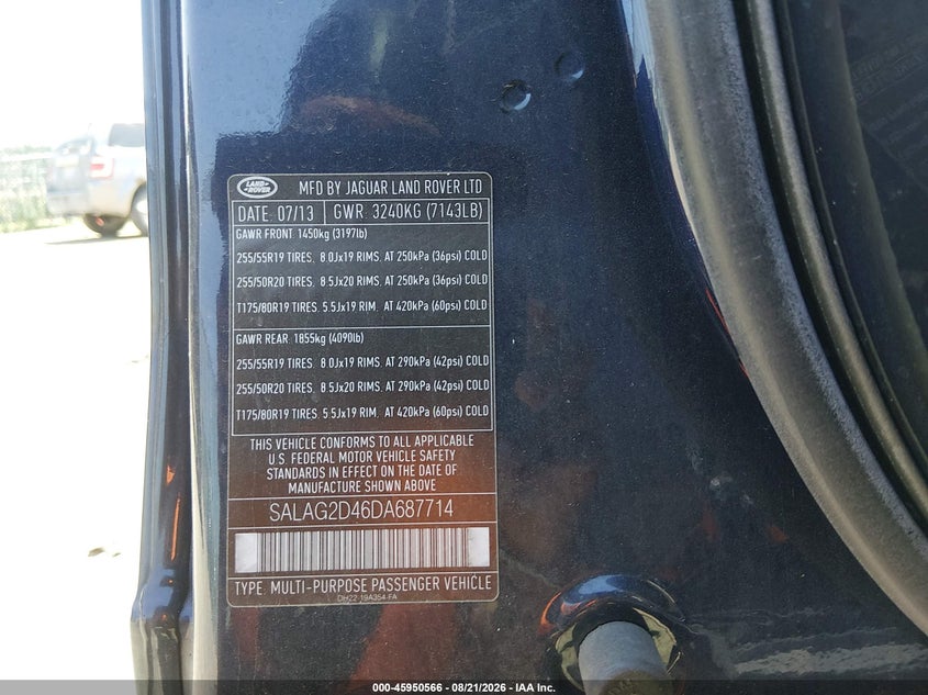 2013 Land rover Lr4 VIN SALAG2D46DA687714 IAAI salvage auction — NORMAL WEAR, Clear (Kansas), sold $700 on 2026-09-11 (photo 9)