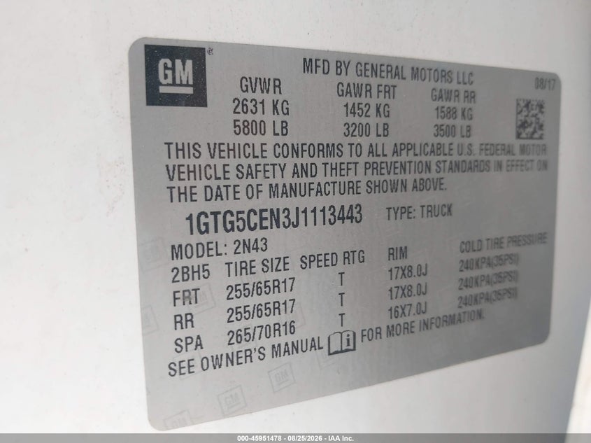 2018 Gmc Canyon VIN 1GTG5CEN3J1113443 IAAI salvage auction — FRONT END, Salvage (Texas), sold $4,975 on 2026-09-11 (photo 9)