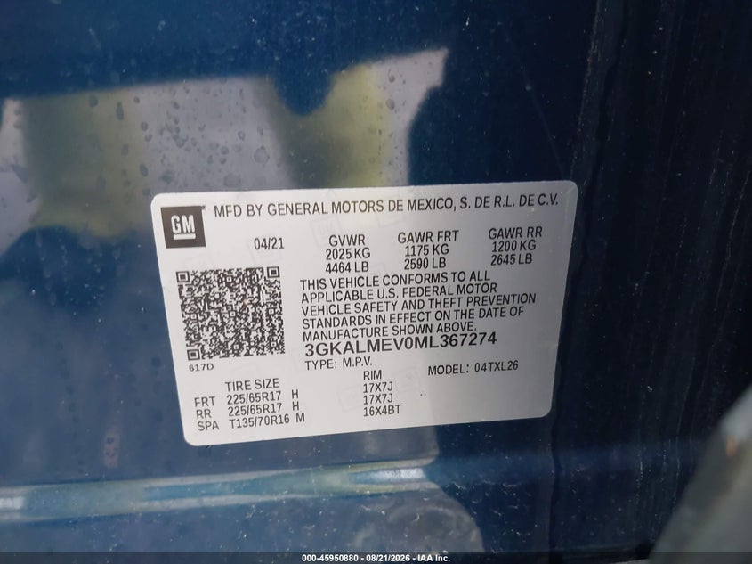2021 Gmc Terrain VIN 3GKALMEV0ML367274 IAAI salvage auction — UNKNOWN, Clear (Illinois), sold $9,000 on 2026-09-01 (photo 9)