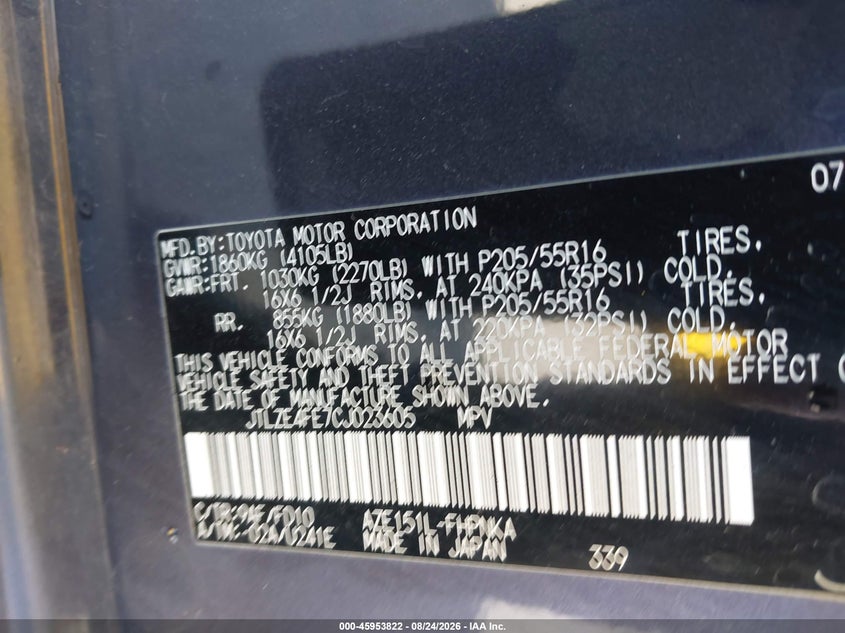 2012 Scion Xb VIN JTLZE4FE7CJ023605 IAAI salvage auction — LEFT FRONT, Wait Title, sold $1,100 on 2026-09-04 (photo 9)