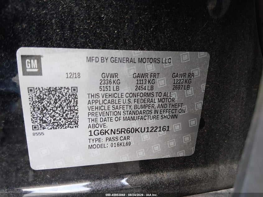 2019 Cadillac Ct6 VIN 1G6KN5R60KU122161 IAAI salvage auction — FRONT END, Wait Title, sold $8,000 on 2026-10-08 (photo 9)