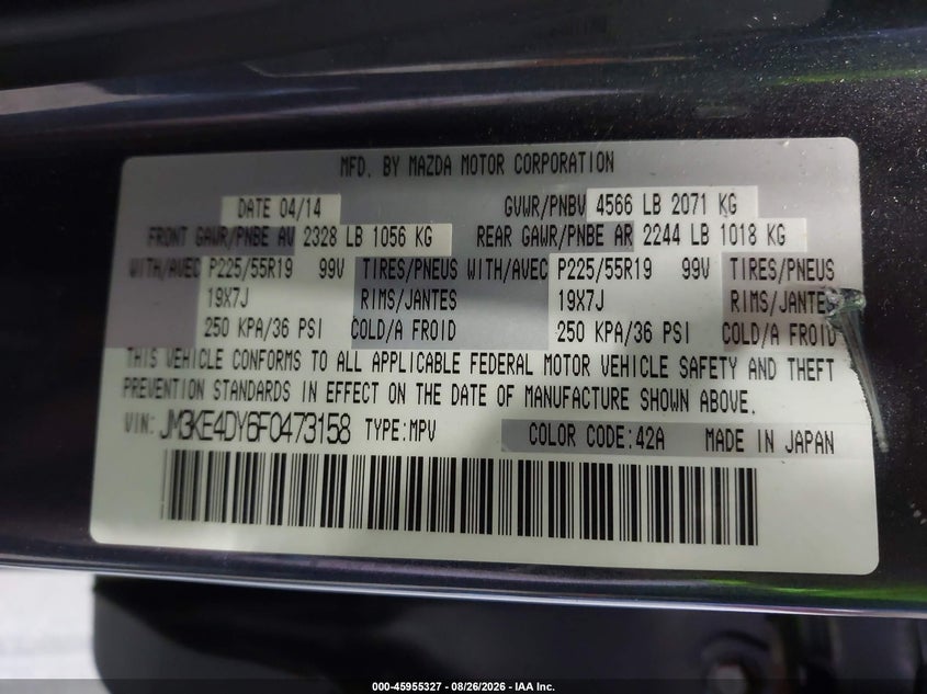 2015 Mazda Cx-5 VIN JM3KE4DY6F0473158 IAAI salvage auction — FRONT & REAR, Wait Title, sold $2,650 on 2026-10-03 (photo 9)