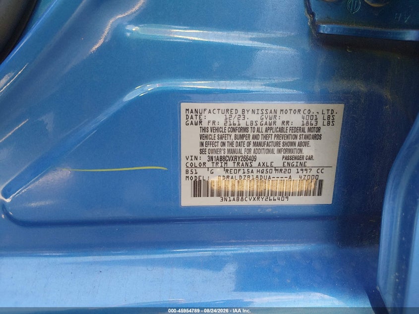 2024 Nissan Sentra VIN 3N1AB8CVXRY266409 IAAI salvage auction — NORMAL WEAR, Enterprise Vehicles Clear Only (Florida), sold $12,075 on 2026-08-29 (photo 9)