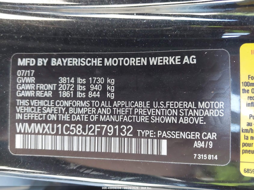 2018 Mini Hard top VIN WMWXU1C58J2F79132 IAAI salvage auction — WATER/FLOOD, Mv-907A (New York), sold $1,950 on 2026-09-07 (photo 9)