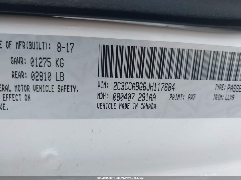 2018 Chrysler 300 VIN 2C3CCABG6JH117684 IAAI salvage auction — FRONT & REAR, Clear (Indiana), sold $1,150 on 2026-10-08 (photo 9)