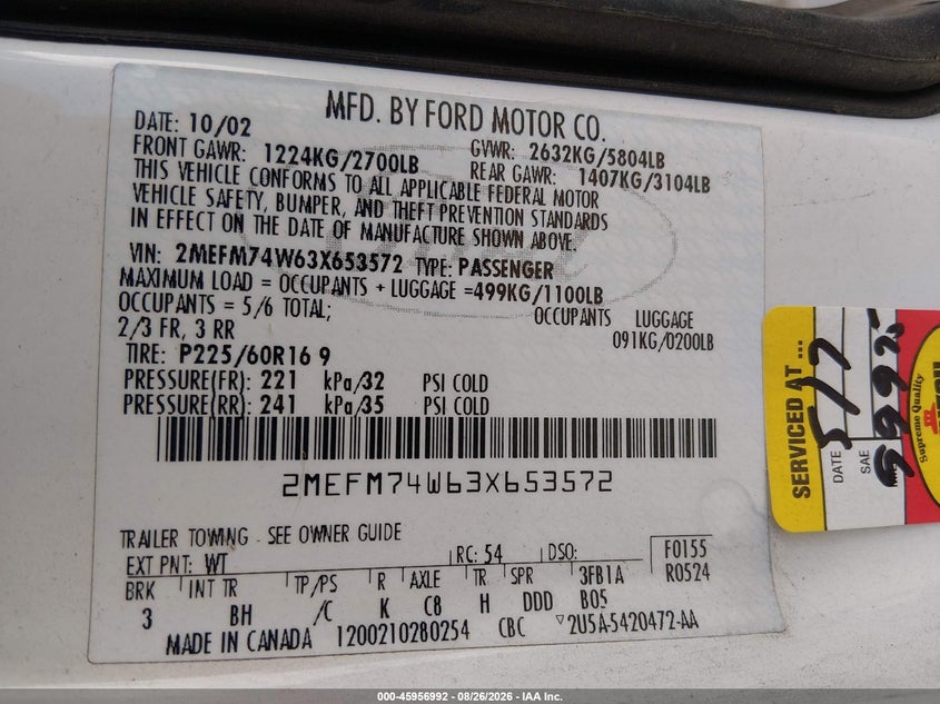 2003 Mercury Grand marquis VIN 2MEFM74W63X653572 IAAI salvage auction — SIDE, Salvage (California), sold $700 on 2026-09-16 (photo 9)