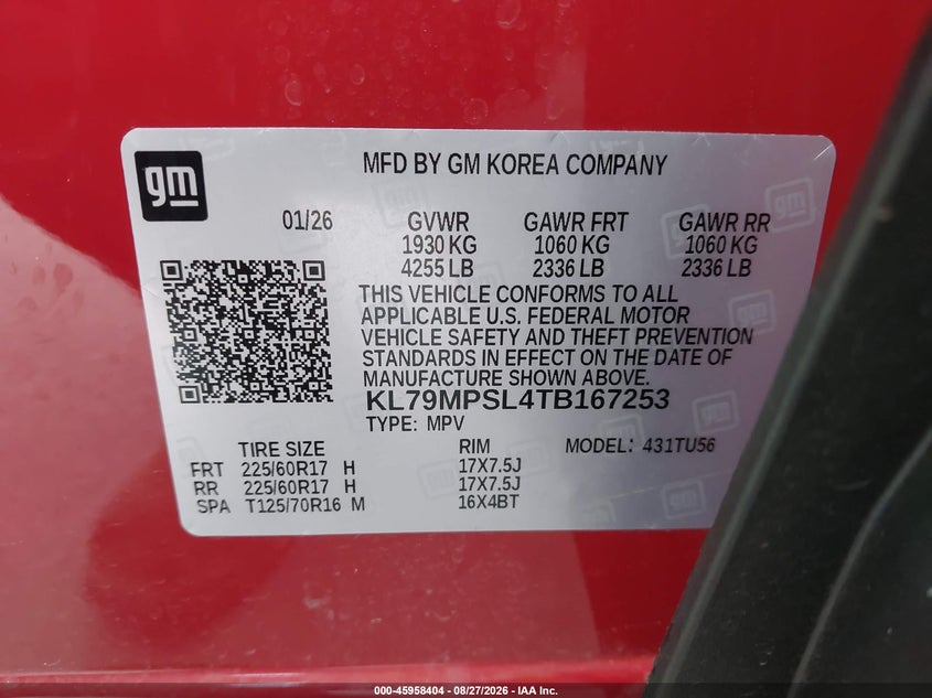 2026 Chevrolet Trailblazer VIN KL79MPSL4TB167253 IAAI salvage auction — REAR END, Enterprise Vehicles Clear Only (Texas), sold $12,150 on 2026-09-01 (photo 9)