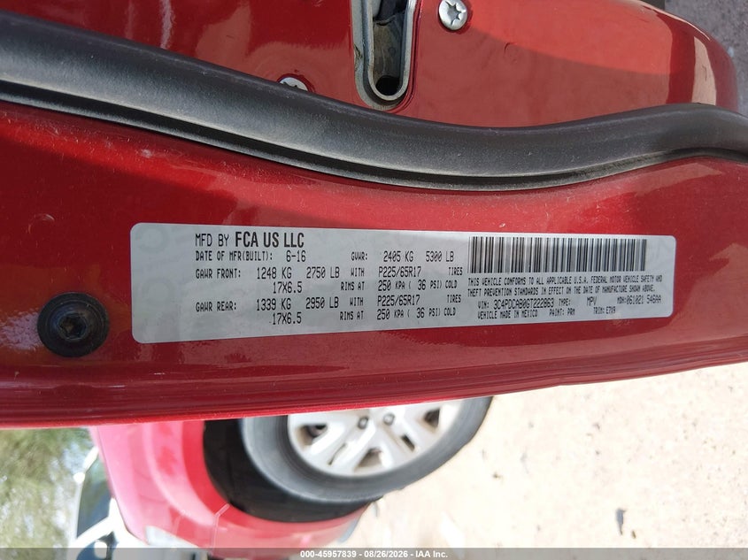 2016 Dodge Journey VIN 3C4PDCAB0GT222863 IAAI salvage auction — FRONT END, Salvage (Arizona), sold $1,500 on 2026-09-06 (photo 9)