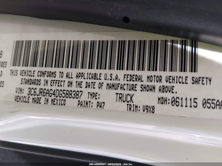 2013 Ram 1500 VIN 3C6JR6AG4DG588387 IAAI salvage auction — WATER/FLOOD, Wait Title, sold $3,550 on 2026-10-02 (photo 9)