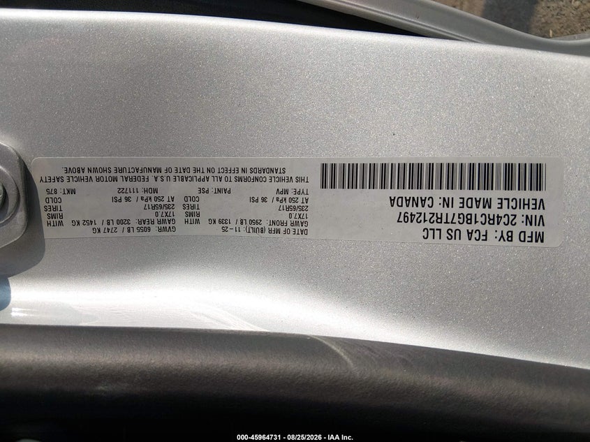 2026 Chrysler Pacifica VIN 2C4RC1BG7TR212497 IAAI salvage auction — FRONT END, Enterprise Vehicles Clear Only (Florida), sold $7,800 on 2026-08-28 (photo 9)