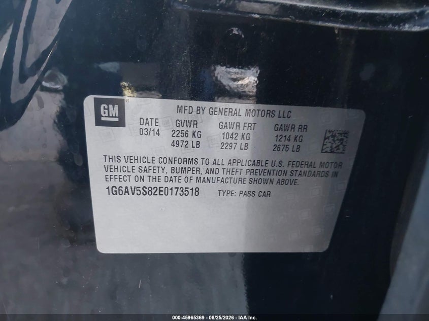 2014 Cadillac Cts VIN 1G6AV5S82E0173518 IAAI salvage auction — RIGHT REAR, Salvage (California), sold $5,475 on 2026-09-11 (photo 9)
