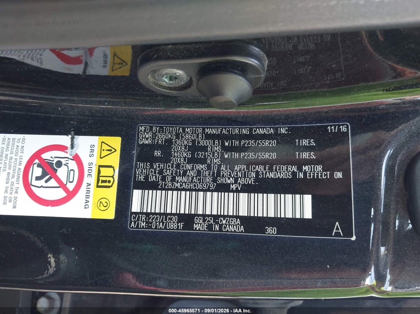 2017 Lexus Rx VIN 2T2BZMCA6HC069797 IAAI salvage auction — FRONT END, Mv-907A (New York), sold $18,250 on 2026-09-09 (photo 9)