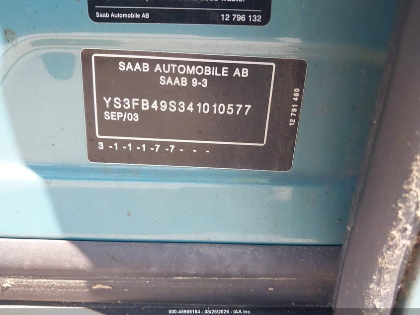 2004 Saab 9-3 VIN YS3FB49S341010577 IAAI salvage auction — LEFT REAR, Original (Maine), sold $200 on 2026-09-09 (photo 9)