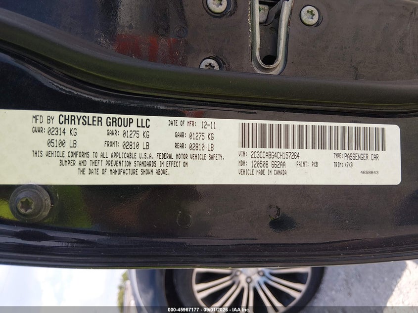 2012 Chrysler 300 VIN 2C3CCABG4CH157264 IAAI salvage auction — NORMAL WEAR, Clear (Missouri), sold $875 on 2026-09-11 (photo 9)