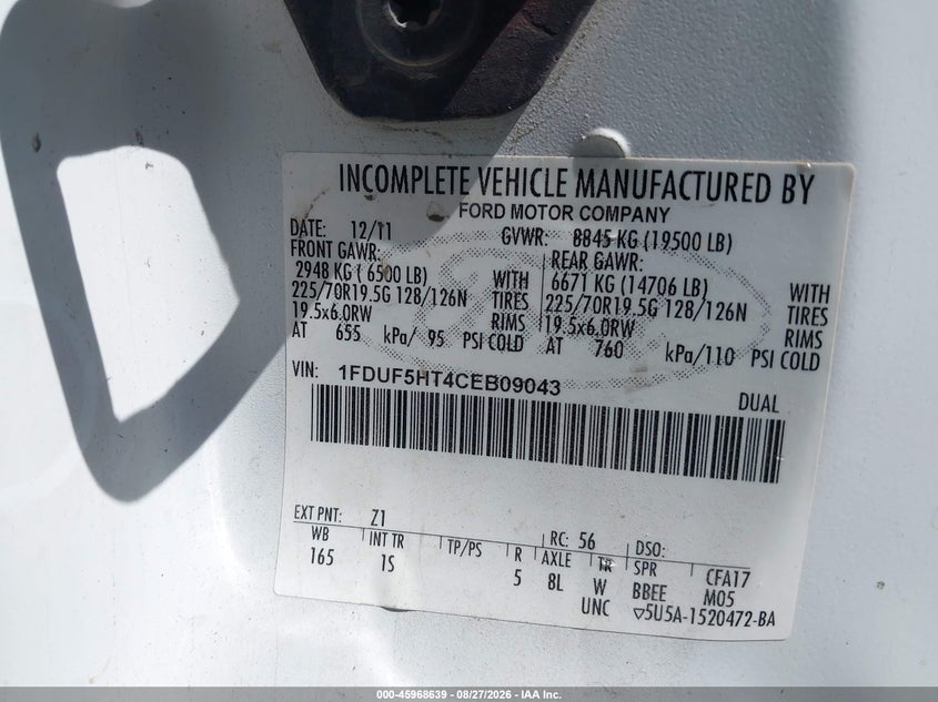 2012 Ford F550 VIN 1FDUF5HT4CEB09043 IAAI salvage auction — NORMAL WEAR, Clear (North Dakota), sold $37,000 on 2026-09-19 (photo 8)