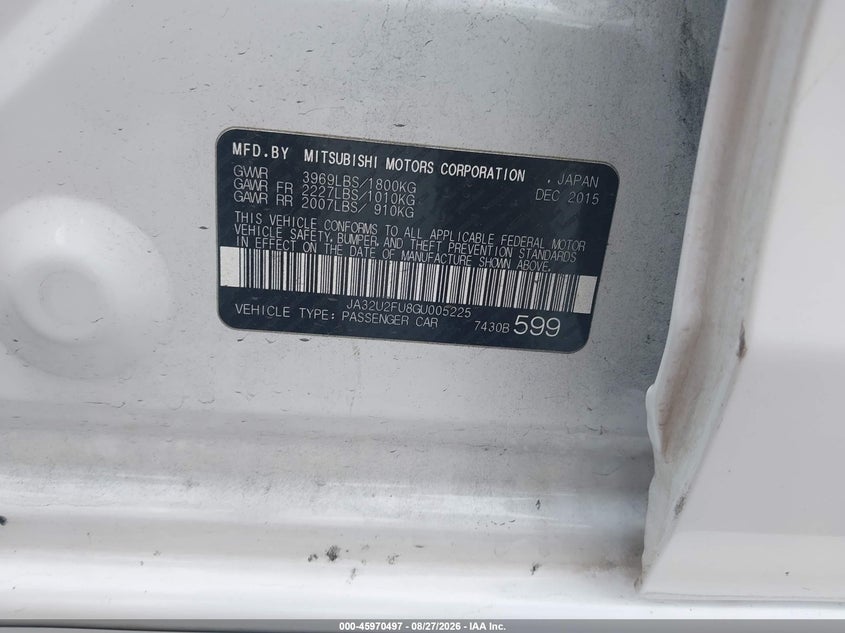 2016 Mitsubishi Lancer VIN JA32U2FU8GU005225 IAAI salvage auction — NORMAL WEAR, Clear - Dealer Only (California), sold $1,275 on 2026-09-12 (photo 9)