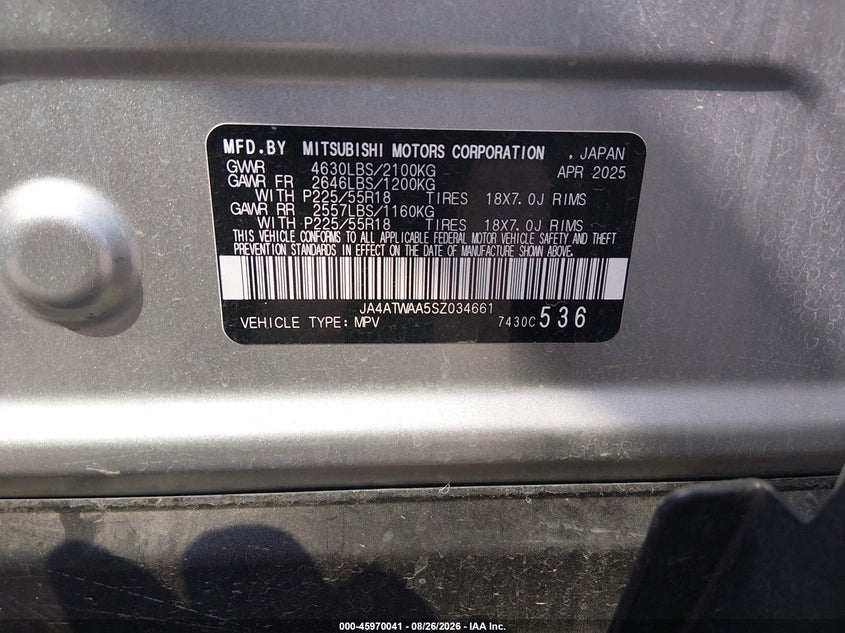 2025 Mitsubishi Eclipse cross VIN JA4ATWAA5SZ034661 IAAI salvage auction — FRONT END, Enterprise Vehicles Clear Only (California), sold $10,050 on 2026-09-03 (photo 9)