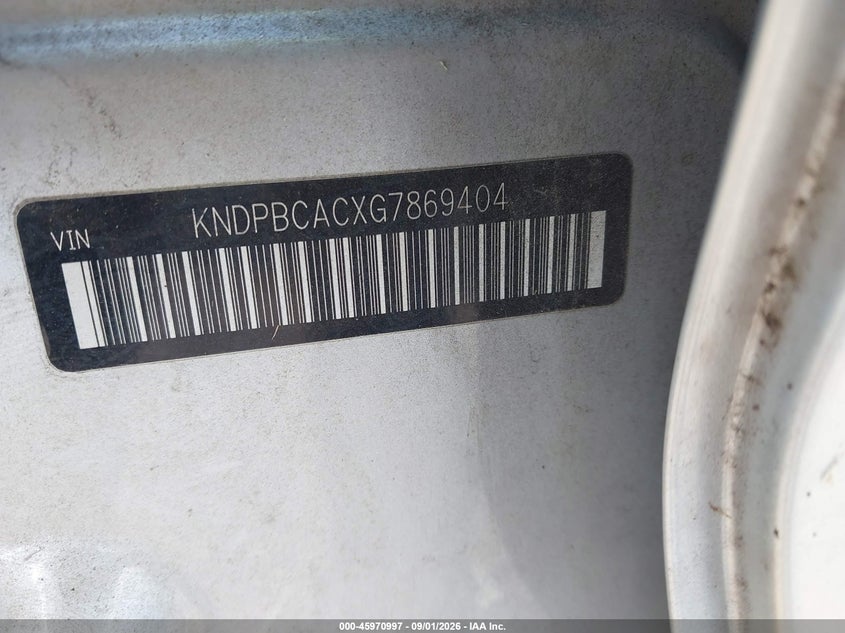 2016 Kia Sportage VIN KNDPBCACXG7869404 IAAI salvage auction — NORMAL WEAR, Clear (Tennessee), sold $1,575 on 2026-09-11 (photo 9)