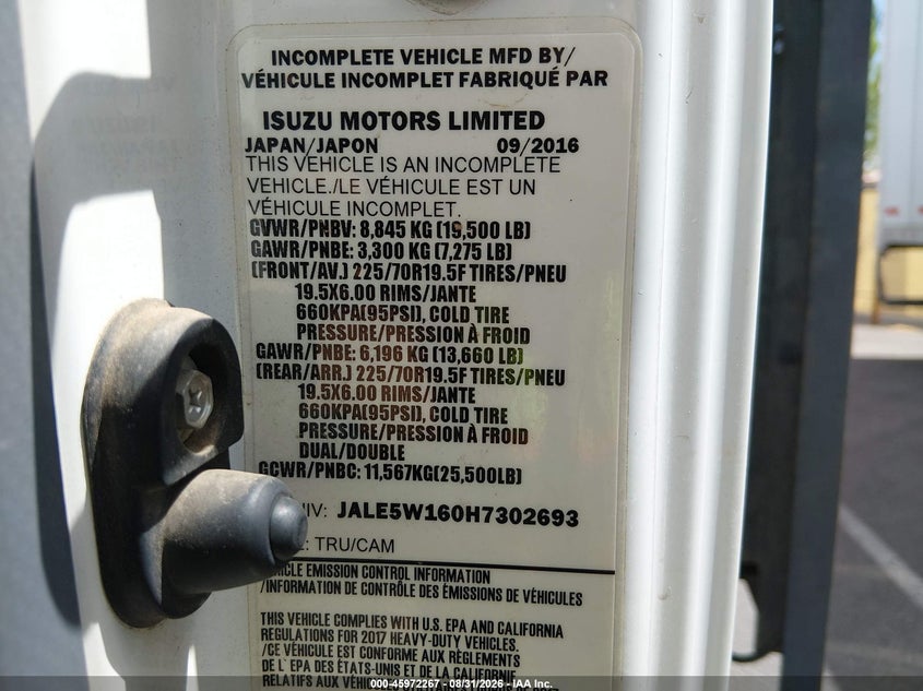 2017 Isuzu VIN JALE5W160H7302693 IAAI salvage auction — NORMAL WEAR, Clear (Nevada), sold $15,450 on 2026-09-11 (photo 4)