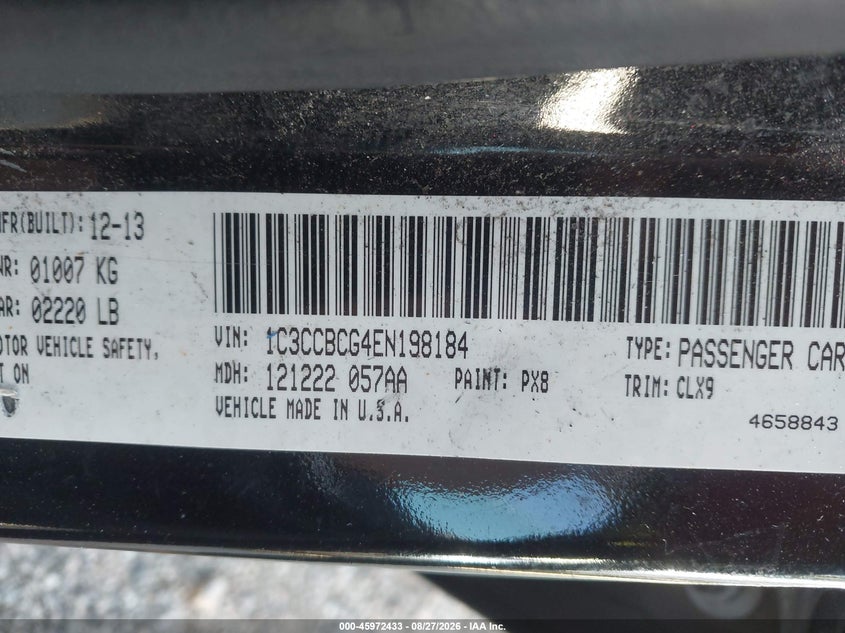 2014 Chrysler 200 VIN 1C3CCBCG4EN198184 IAAI salvage auction — NORMAL WEAR, Clear (Illinois), sold $725 on 2026-09-06 (photo 9)