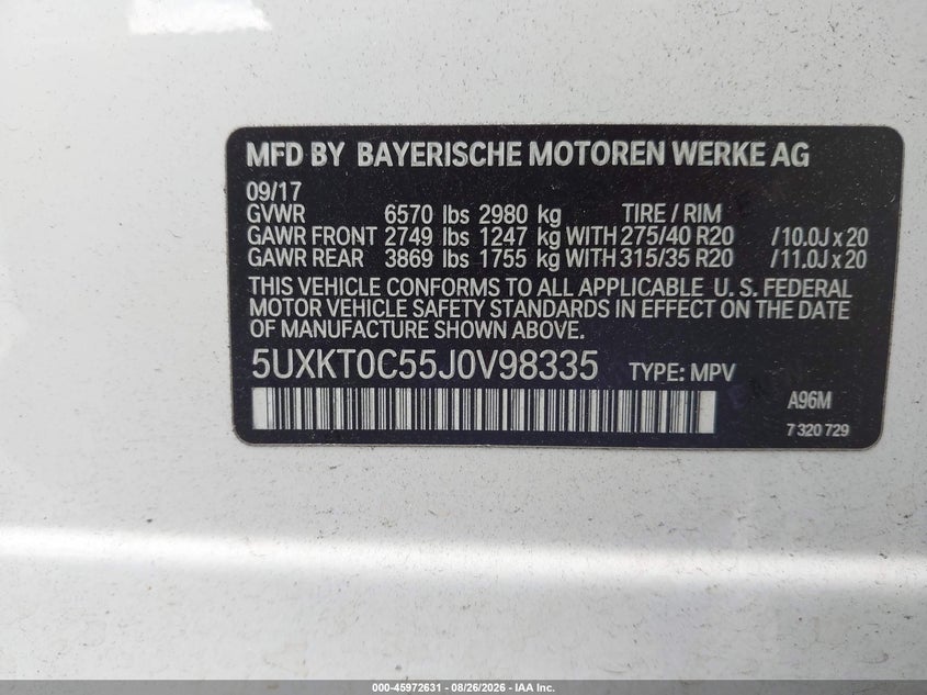 2018 BMW X5 VIN 5UXKT0C55J0V98335 IAAI salvage auction — UNKNOWN, Clear (Georgia), sold $6,000 on 2026-08-30 (photo 9)