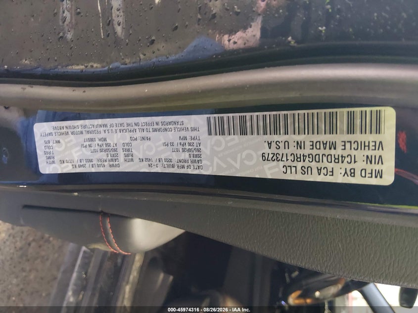 2024 Dodge Durango VIN 1C4RDJDG4RC173279 IAAI salvage auction — RIGHT FRONT, Enterprise Vehicles Clear Only (Alaska), sold $11,200 on 2026-08-29 (photo 9)