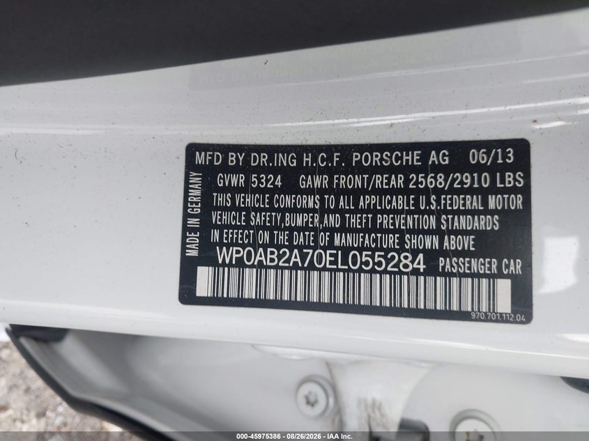 2014 Porsche Panamera VIN WP0AB2A70EL055284 IAAI salvage auction — FRONT END, Wait Title, sold $50 on 2026-10-04 (photo 9)