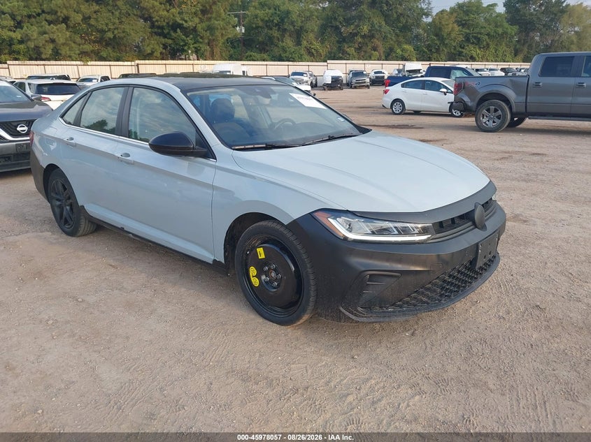 2025 Volkswagen Jetta VIN 3VW7X7BU0SM079198 IAAI salvage auction — LEFT FRONT, Original (Texas), sold $7,275 on 2026-09-03 (photo 1)
