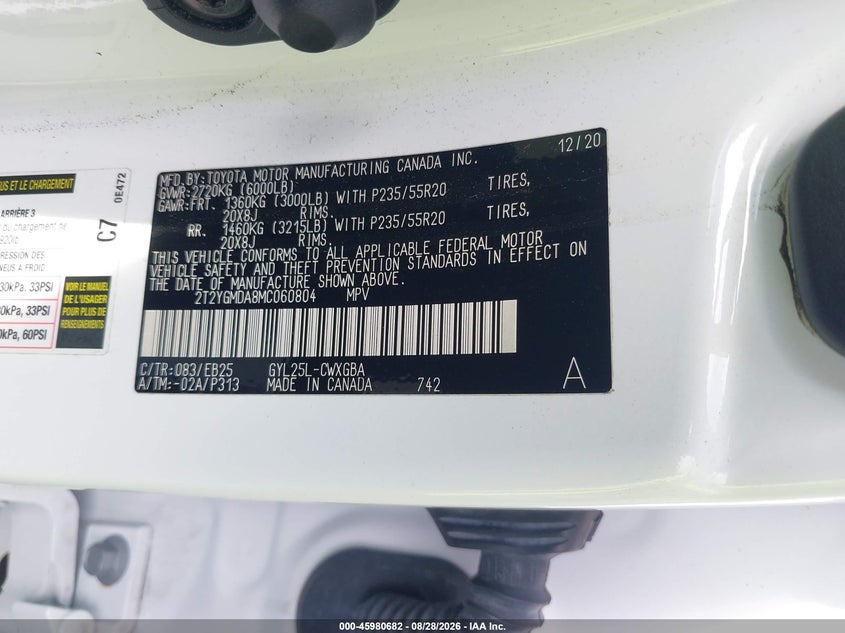 2021 Lexus Rx VIN 2T2YGMDA8MC060804 IAAI salvage auction — RIGHT FRONT, Salvage Certificate (California), sold $21,575 on 2026-09-04 (photo 9)