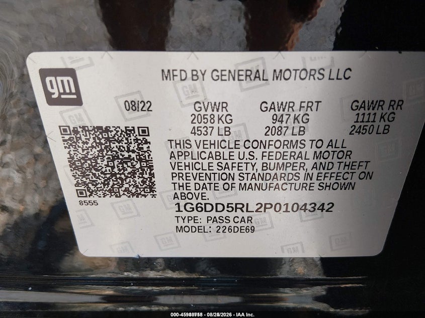 2023 Cadillac Ct4-v VIN 1G6DD5RL2P0104342 IAAI salvage auction — FRONT END, Clear (Mississippi), sold $10,200 on 2026-09-11 (photo 9)